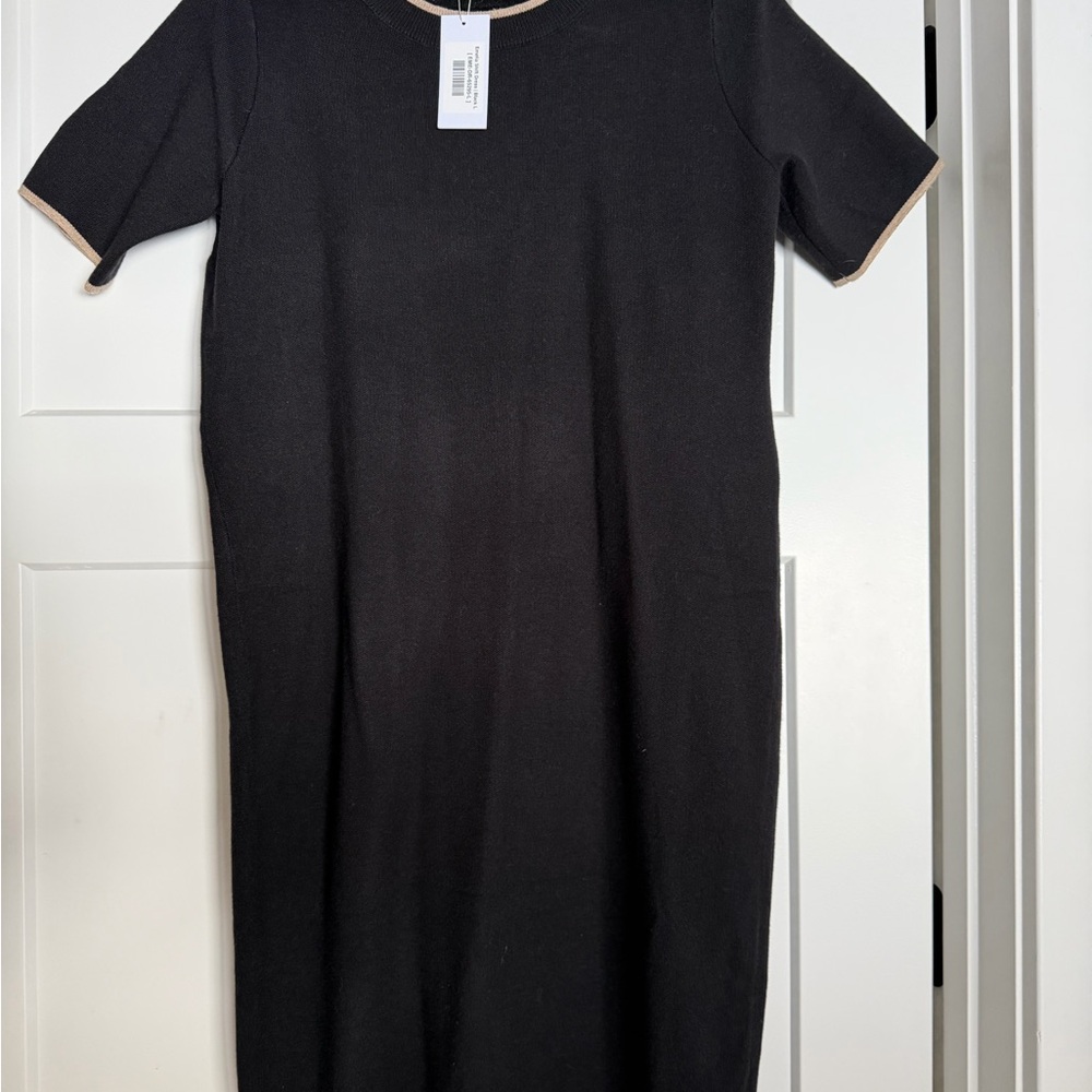 Baltic Born Black Midi Dress with Tan Trim